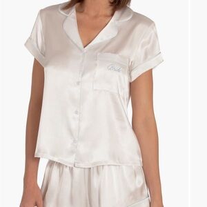 Bride Satin Short Pajamas Elegant Cream Satin Set Size L